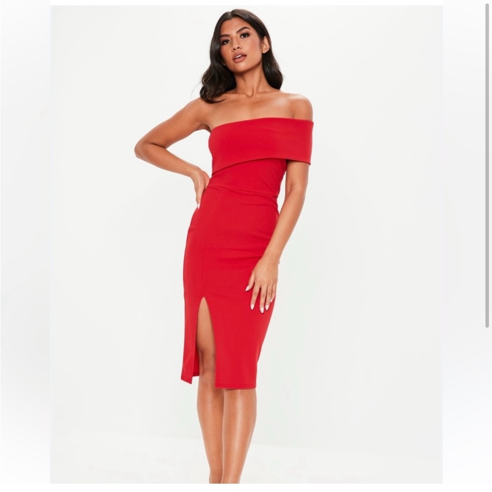 Missguided One shoulder Midi Red Dress Size 4